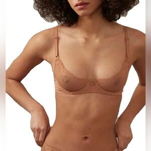 Timpa Lingerie Lace Set Underwire Bra in Tan